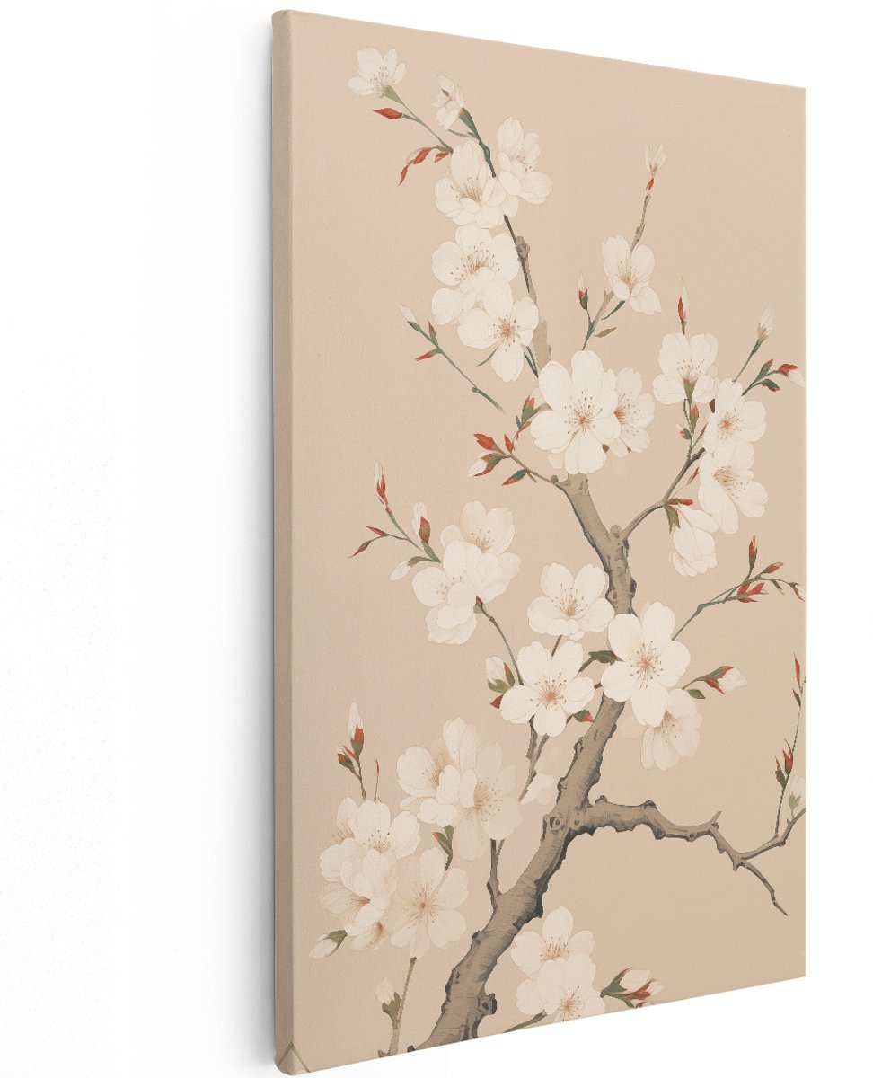 Artaza Canvas Schilderij Kersenbloesem - 120x180 cm - Groot - Wanddecoratie Bloemen - Muurdecoratie Japandi - Decoratie Woonkamer - Wit
