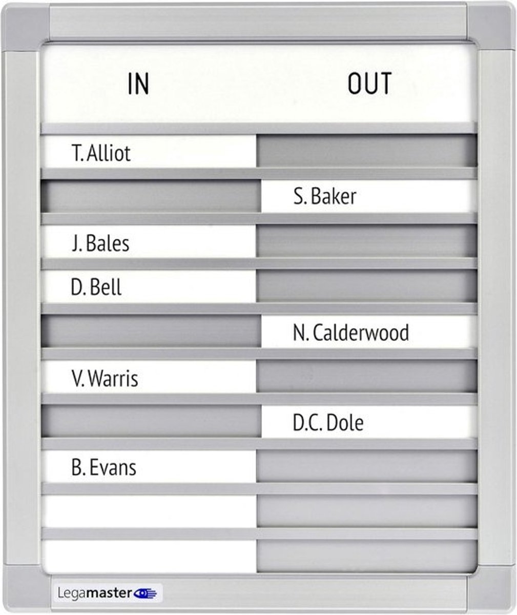 Presentiebord Aluminiumframe 30 Personen In- en Uitstekplaatjes 26x77 cm