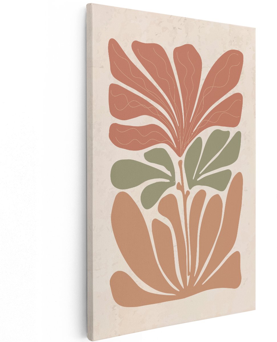 Artaza Canvas Schilderij Abstracte Plant - 120x180 cm - Groot - Wanddecoratie Boho - Muurdecoratie Bloem - Decoratie Woonkamer - Terracotta