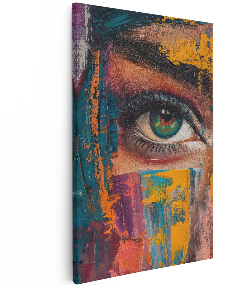 Artaza Canvas Schilderij Abstract Vrouw - 120x180 cm - Groot - Wanddecoratie Kleurrijk Portret - Muurdecoratie Oog - Schilderijen Op Canvas