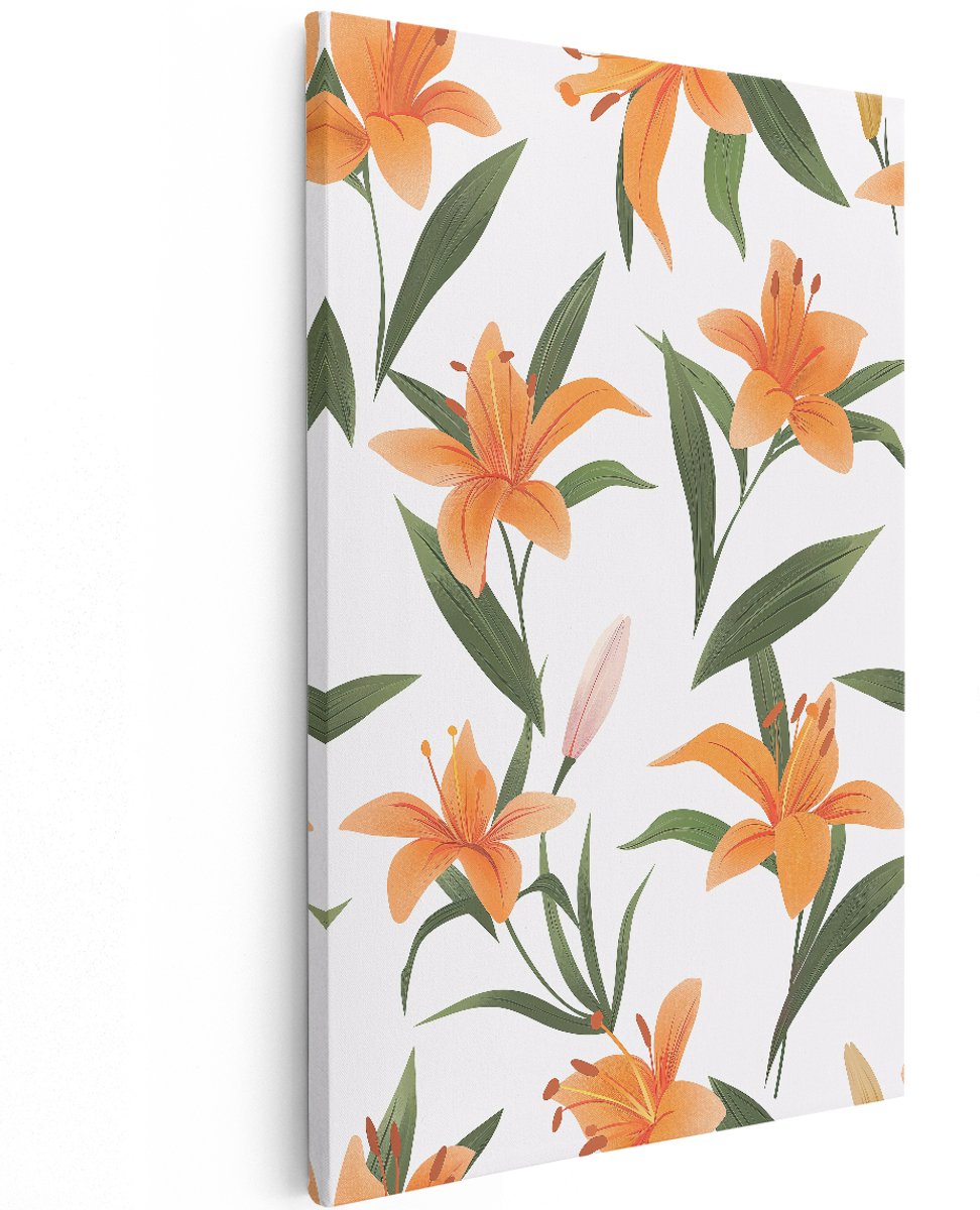 Artaza Canvas Schilderij Bloemen Schilderij - 120x180 cm - Groot - Wanddecoratie Lelies - Muurdecoratie Oranje Bloemen - Decoratie Woonkamer