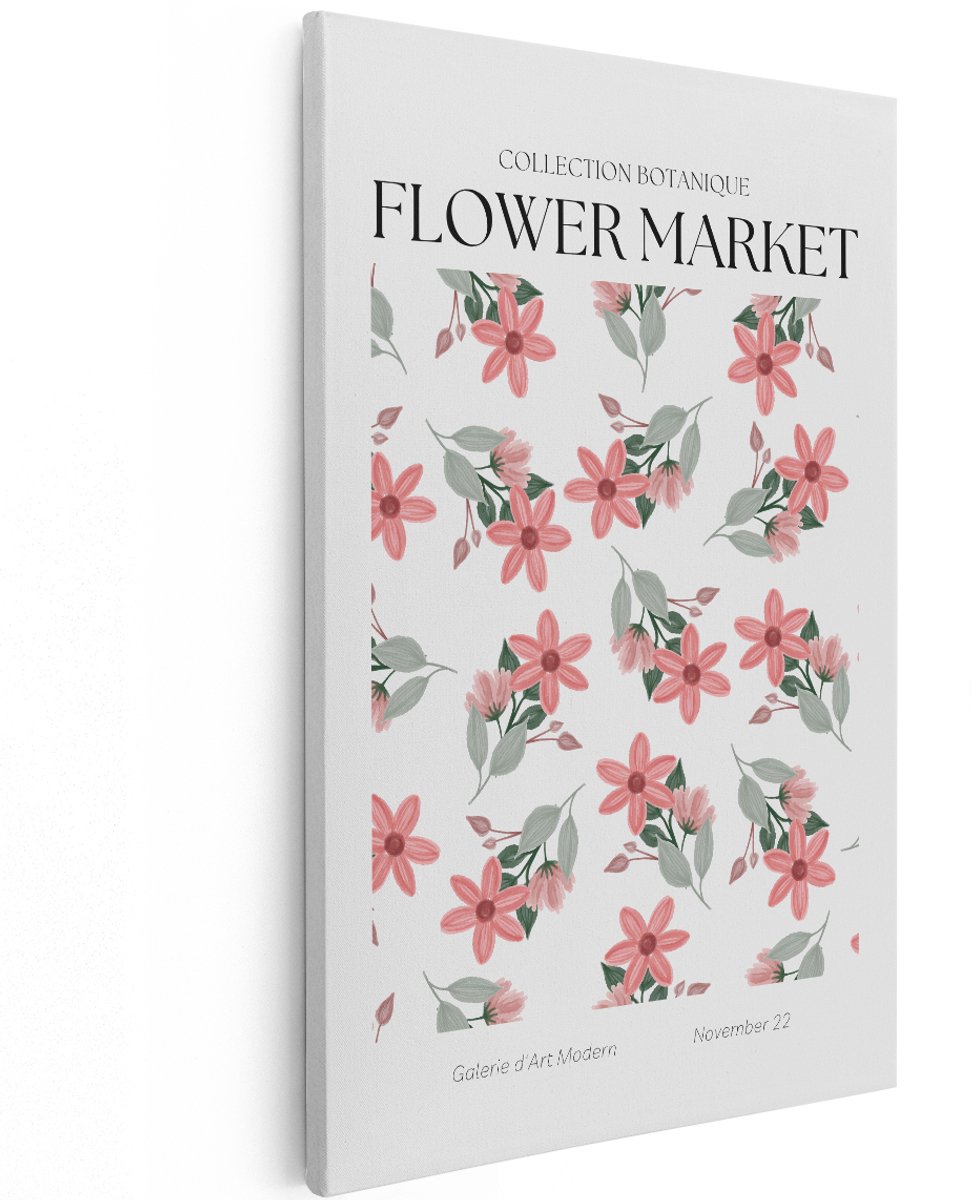 Artaza Canvas Schilderij Bloemen - 120x180 cm - Groot - Wanddecoratie Bloemenmarkt Poster - Muurdecoratie Botanisch - Decoratie Vintage Roze