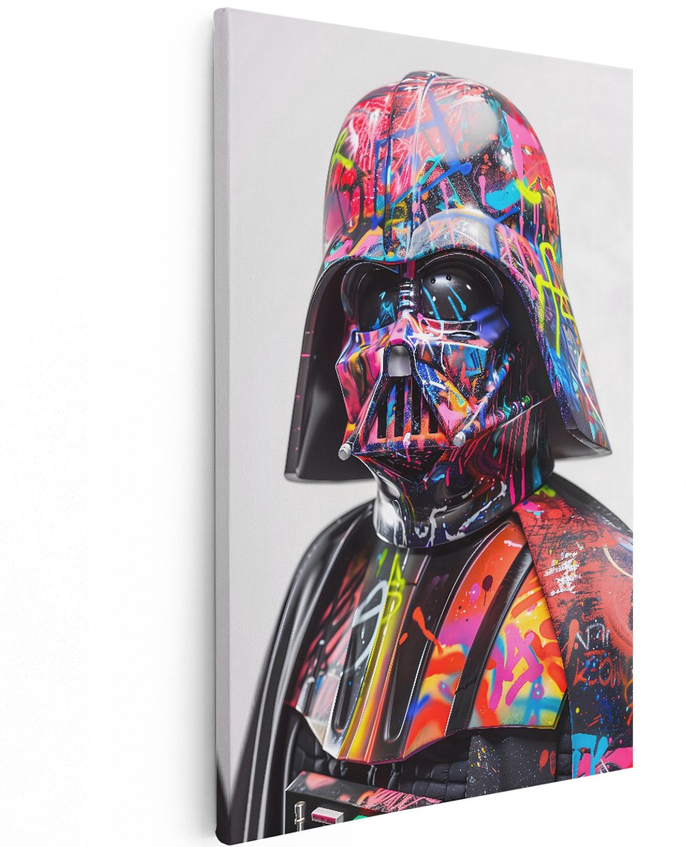 Artaza Canvas Schilderij Darth Vader - 120x180 cm - Groot - Wanddecoratie Star Wars - Muurdecoratie Graffiti Helm - Decoratie Pop Art Kleurrijk