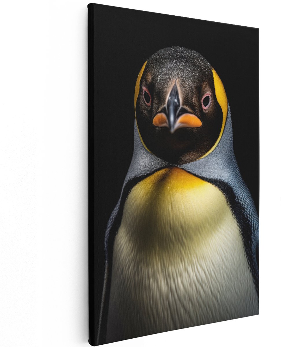 Artaza Canvas Schilderij Pinguïn - 120x180 cm - Groot - Wanddecoratie Dieren - Muurdecoratie Vogels - Decoratie Woonkamer - Zwart Geel