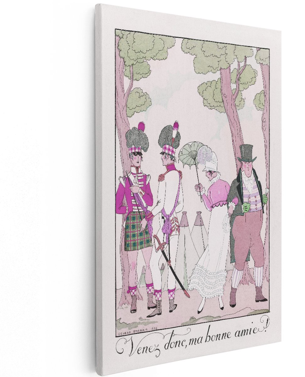 Artaza Canvas Schilderij Art Deco - 120x180 cm - Groot - Wanddecoratie Vintage - Muurdecoratie Klassiek - Decoratie George Barbier 1922 - Roze