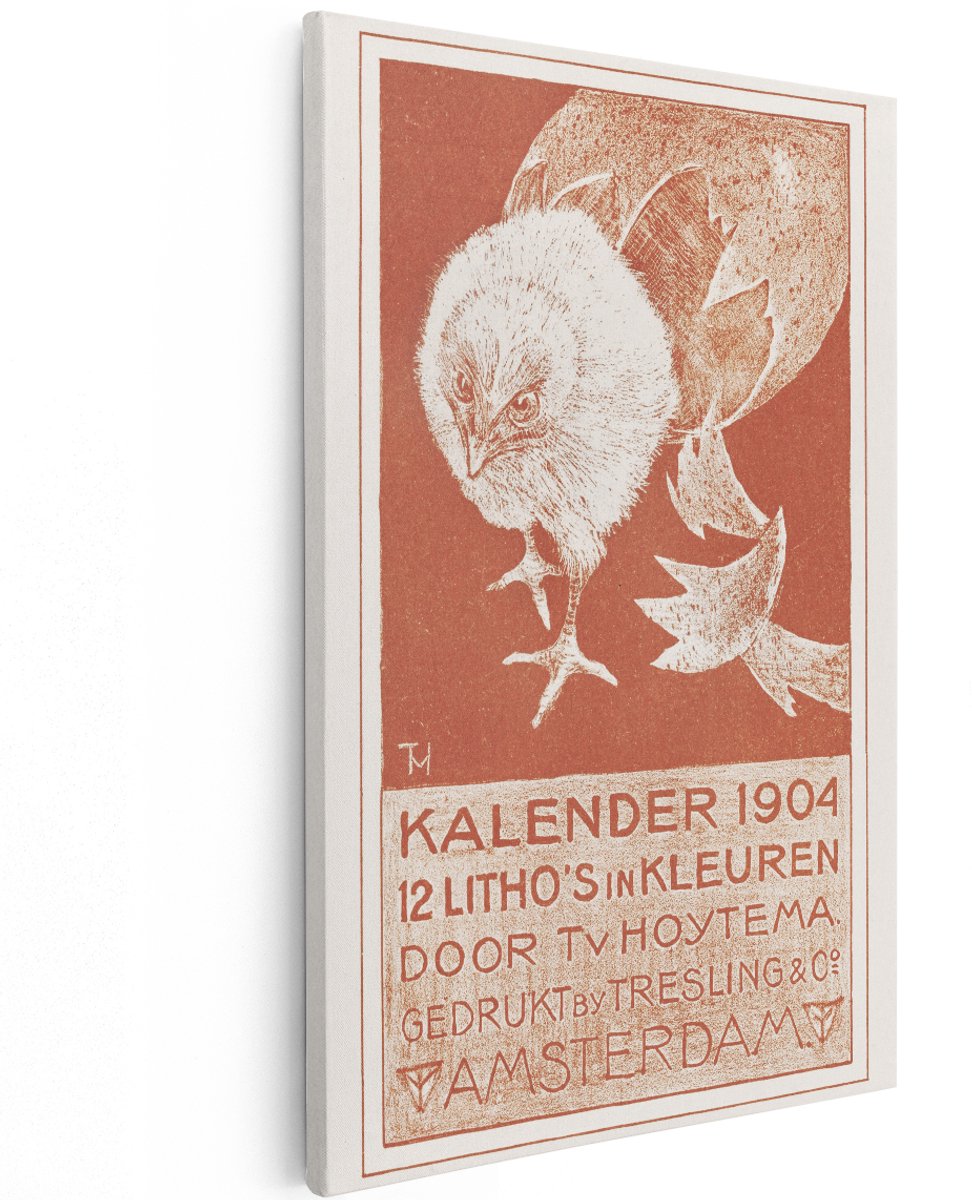 Artaza Canvas Schilderij Kuiken - 120x180 cm - Groot - Vintage Wanddecoratie Vogels - Muurdecoratie Lithografie 1904 - Decoratie Hoytema