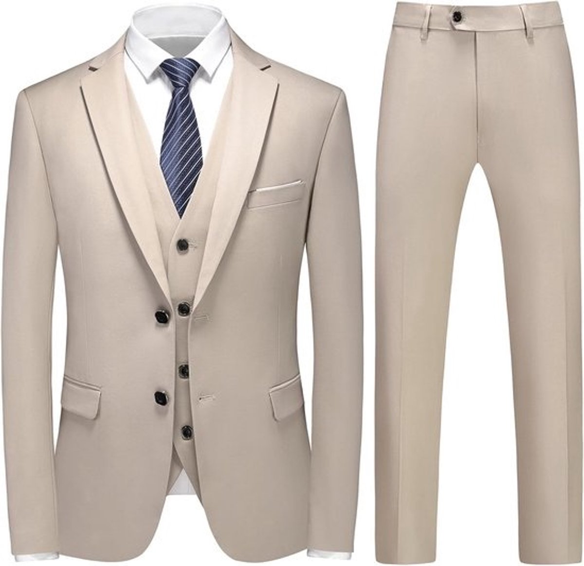 3-delig herenpak slimfit, klassieke blazer met vest en broek, formele gelegenheden, bruiloft, diner