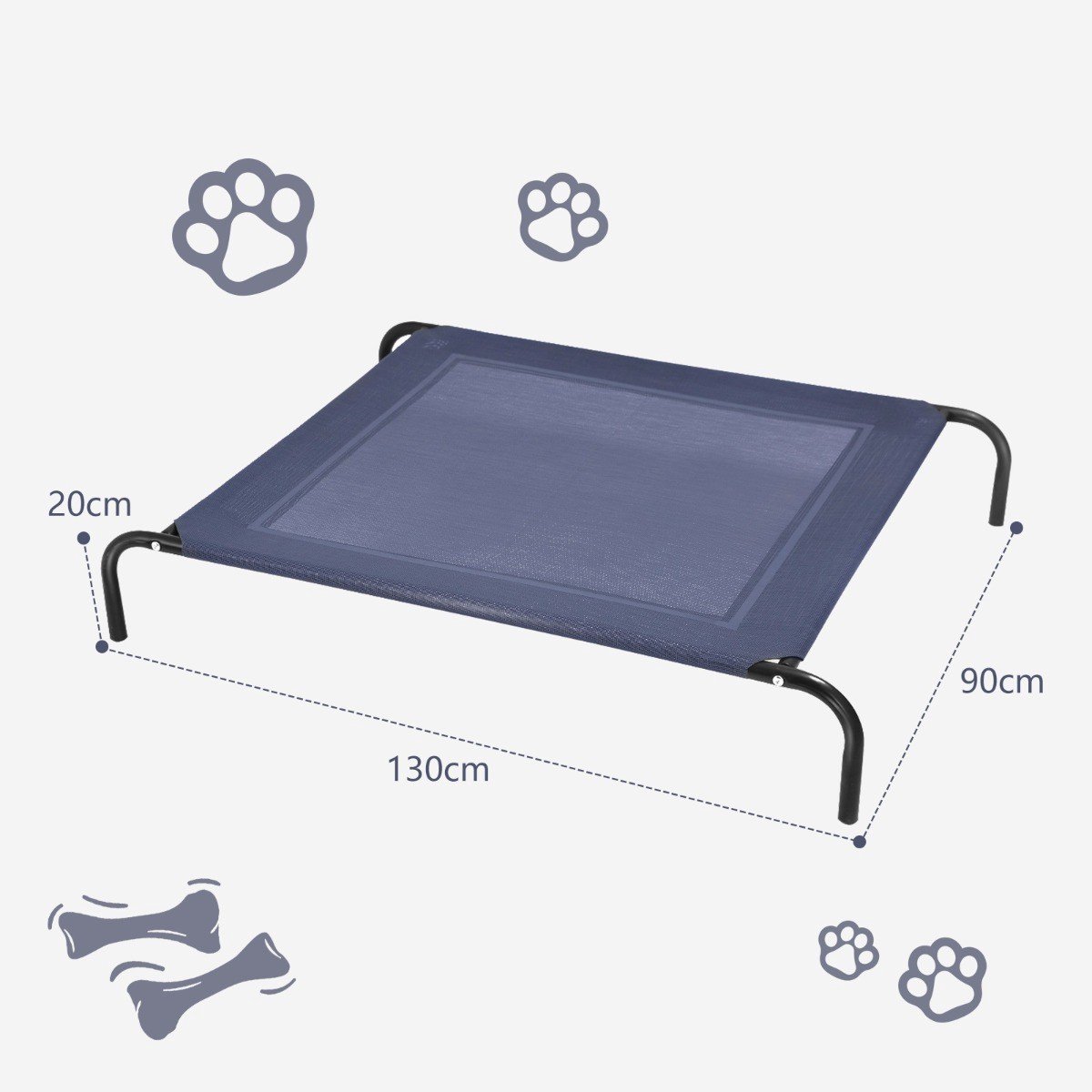 SureDeal® - Hond - Verhoogd Hondenbed - Groot Hondenbed Zowel - 130x90x20 cm - Grijs