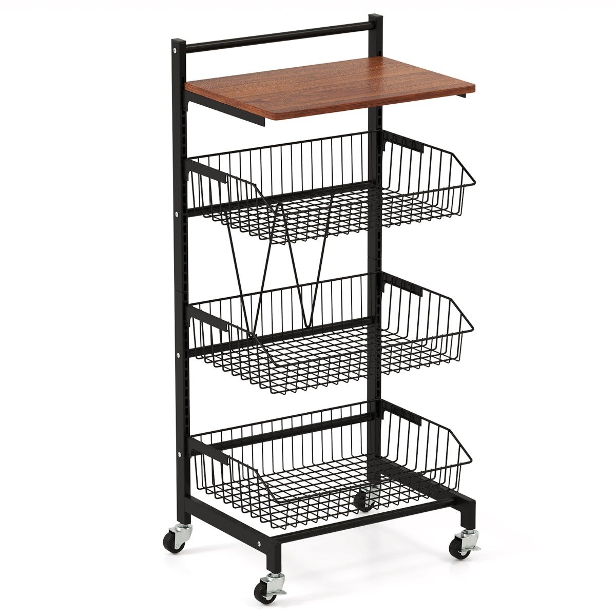 SureDeal® - Keukentrolley - Metalen Draadmanden - Wielen Hoogte Verstelbaar - Etages - Groenten - Fruit Opbergmand - 40x31x88 cm - Zwart