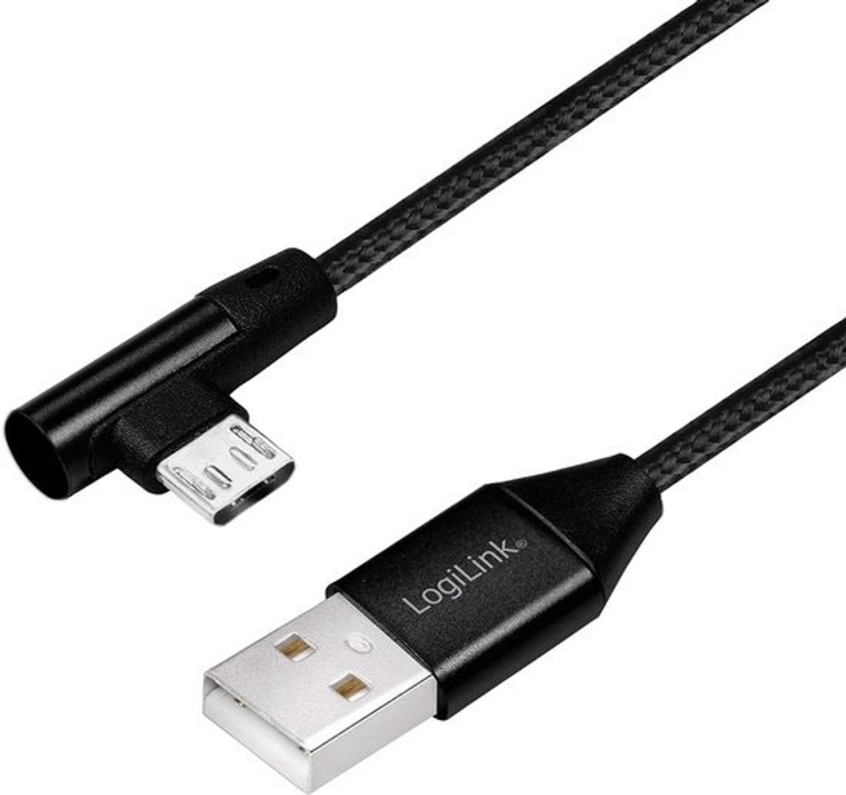 USB A naar Micro-USB Kabel 90 Graden Gebogen Kort (0.3m) Zwart - Opladen & Synchroniseren