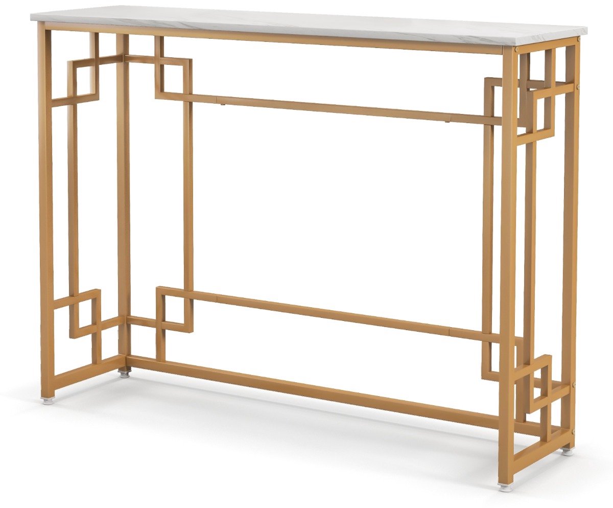 SureDeal® - Consoletafel - Smalle Toegangstafel - Geometrisch Verguld - Wit Blad Imitatiemarmer - Kantelbeveiliging - 110x30x81 cm - Wit