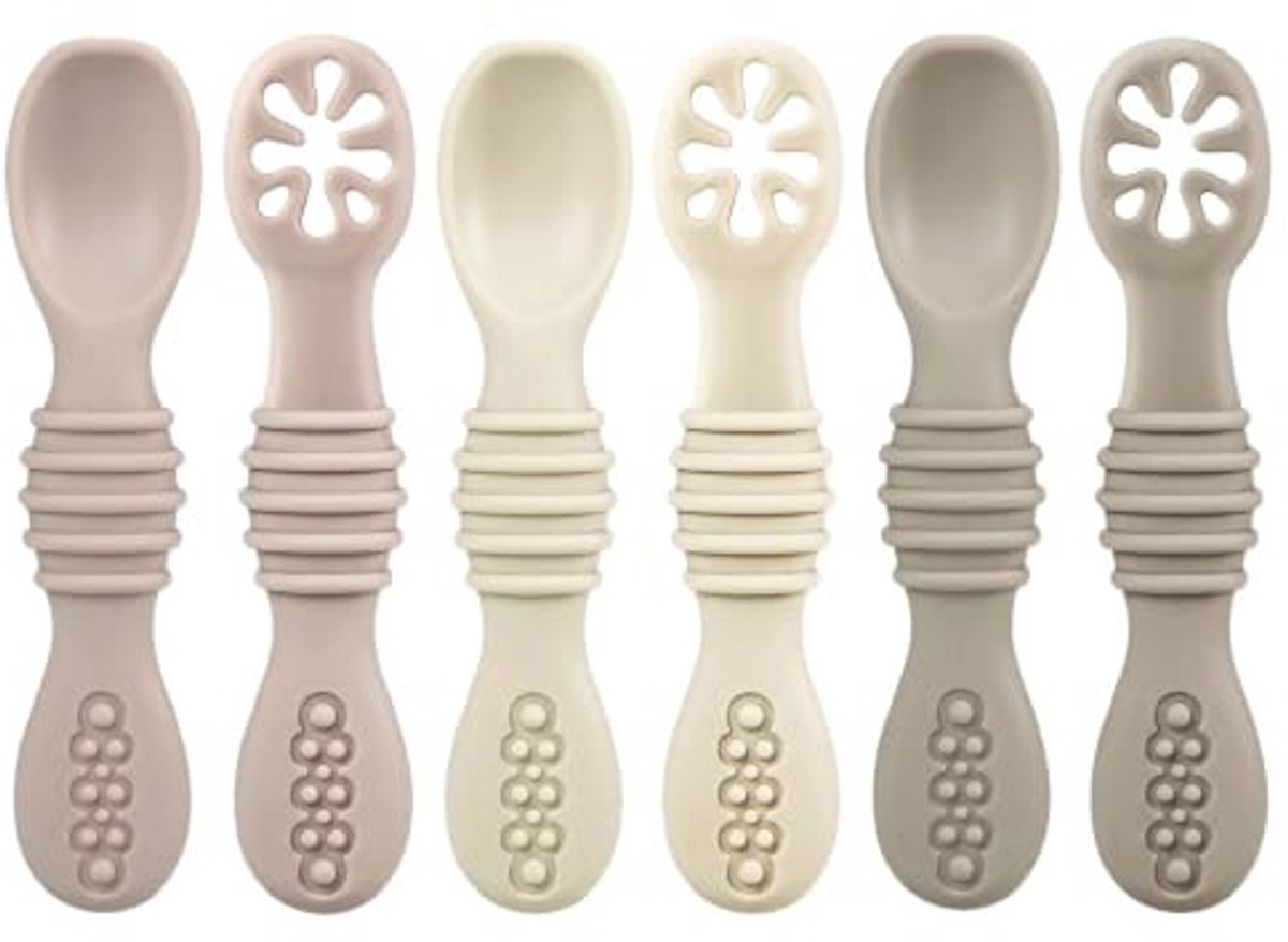 Siliconen Baby Lepels 6 Stuks, BPA-vrij, Zelfstaand Ontwerp, Zachte Voedingslepels voor Baby's vanaf 6 Maanden, Babyvoeding