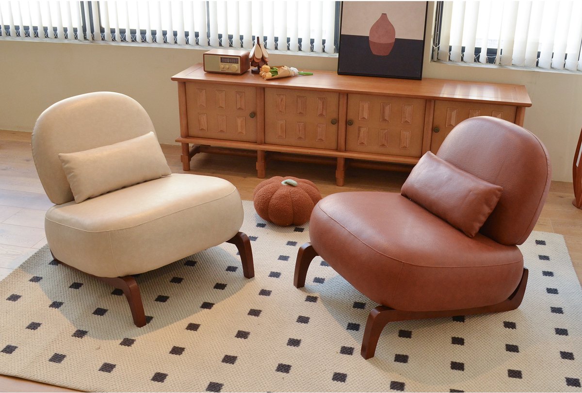 Schattige accentstoel met massief houten poten, fluwelen woonkamerstoel met zacht kussen, gezellige slaapkamerstoel, comfortabele armloze leesstoel voor appartement, wachtkamer, balkon- Burin Kunstleer