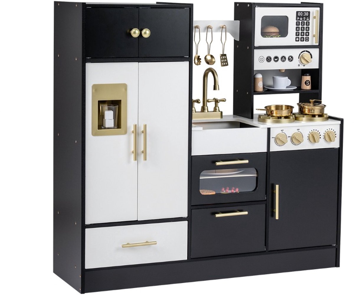 SureDeal® - Rollenspell - Speelgoedkeuken Houten Keuken - Realistische Lichten - Geluiden Poppenkeuken - 92,5x29x89,5 cm - Donkerbruin