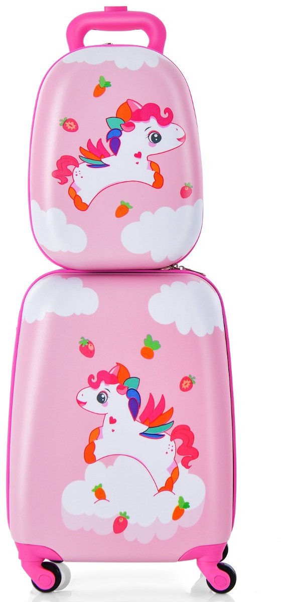 SureDeal® - Kinderkoffer - Delige - Rugzak Kindertrolley Kinderbagage - Harde Schaal Roze - Roze