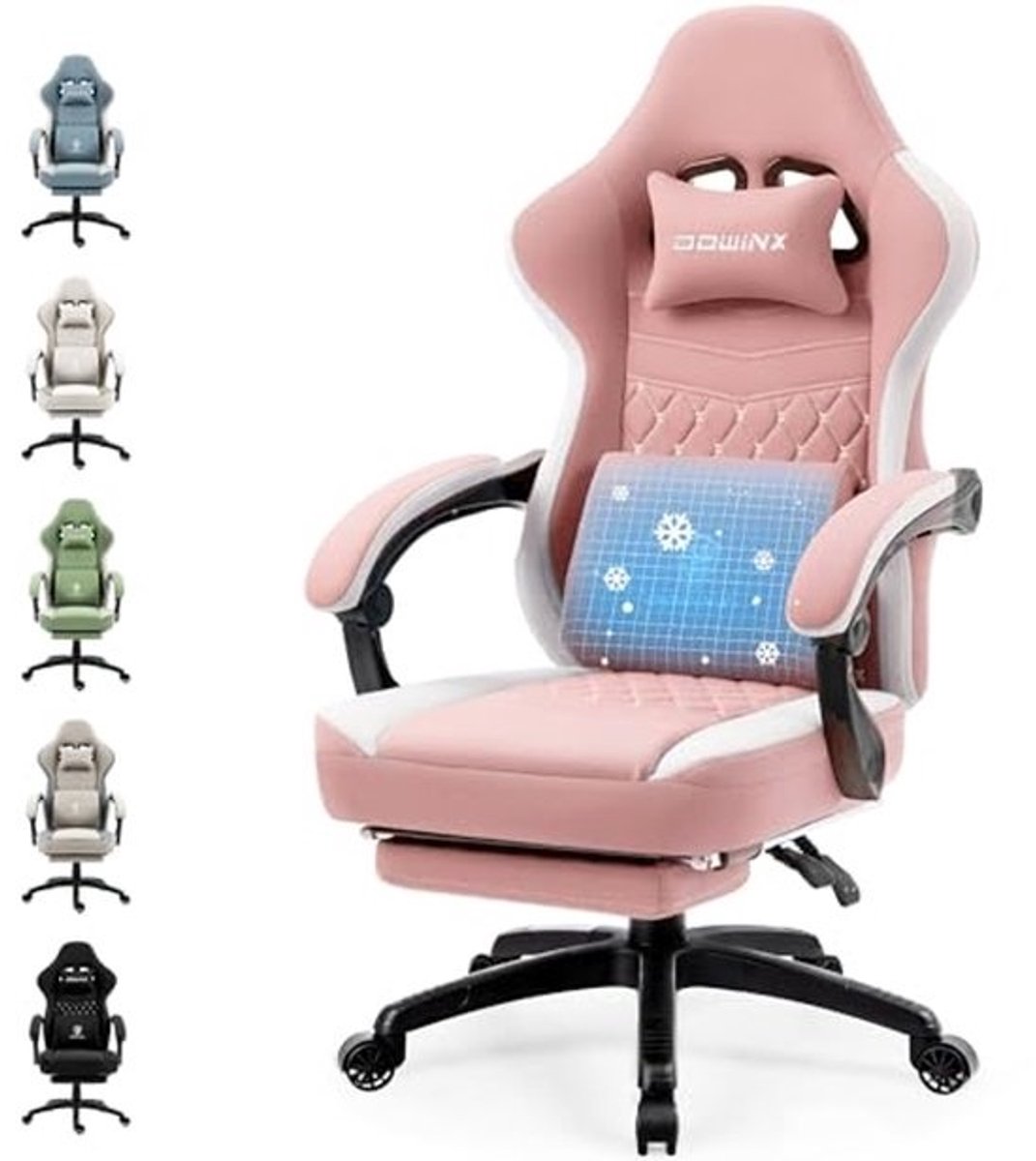 Ergonomische Gamingstoel met Massage en Voetensteun - Belastbaarheid tot 150 kg - Roze