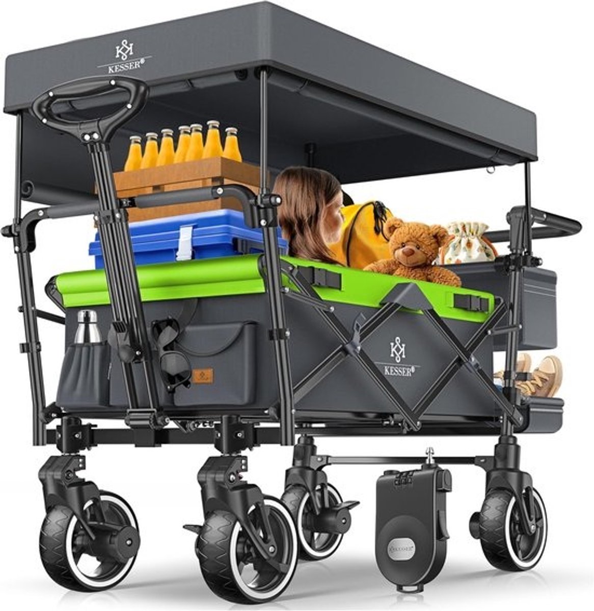 Opvouwbare Bolderkar met Dak en Remmen - Multifunctionele Handwagen voor Kinderen en Transport