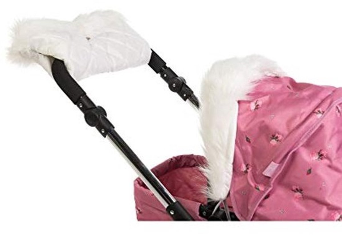 Roma Poppen Kinderwagen Bont Handmuff - wit