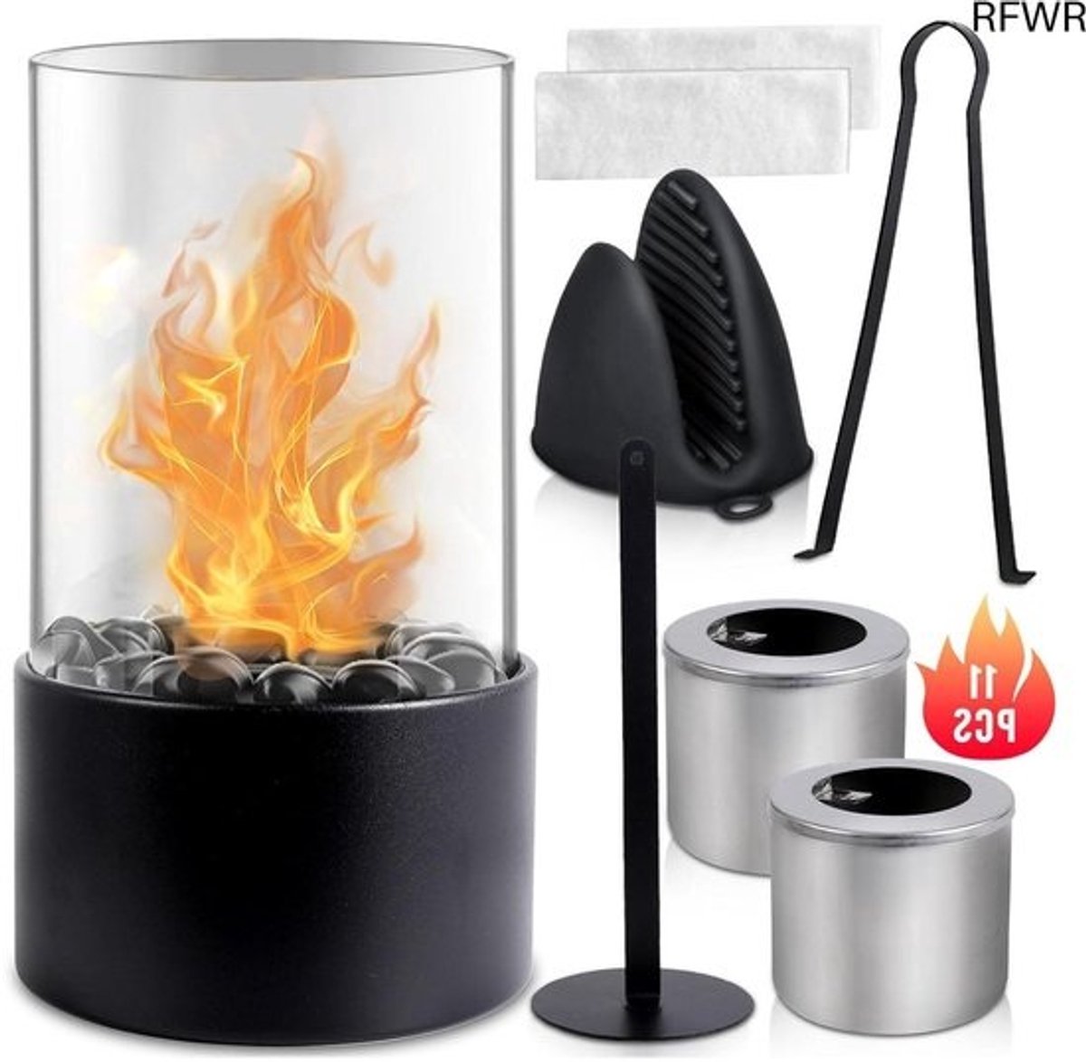 RFWR® Decoratieve Tafelhaard met 2 Verbrandingskamers - Bio-Ethanol Haard voor Binnen en Buiten