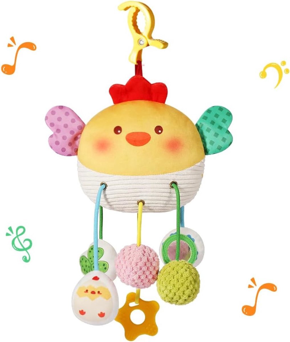 casalora - Montessori Speelgoed vanaf Baby 1 tot 4 jaar - Educatief speelgoed voor baby's - Kinderspeelgoed Onderweg - Baby Speelgoed 0-3-6-12 Maanden - Ophangbaar - Baby-bijtspeeltjes - Baby sensorisch speelgoed - Kuikenvormig