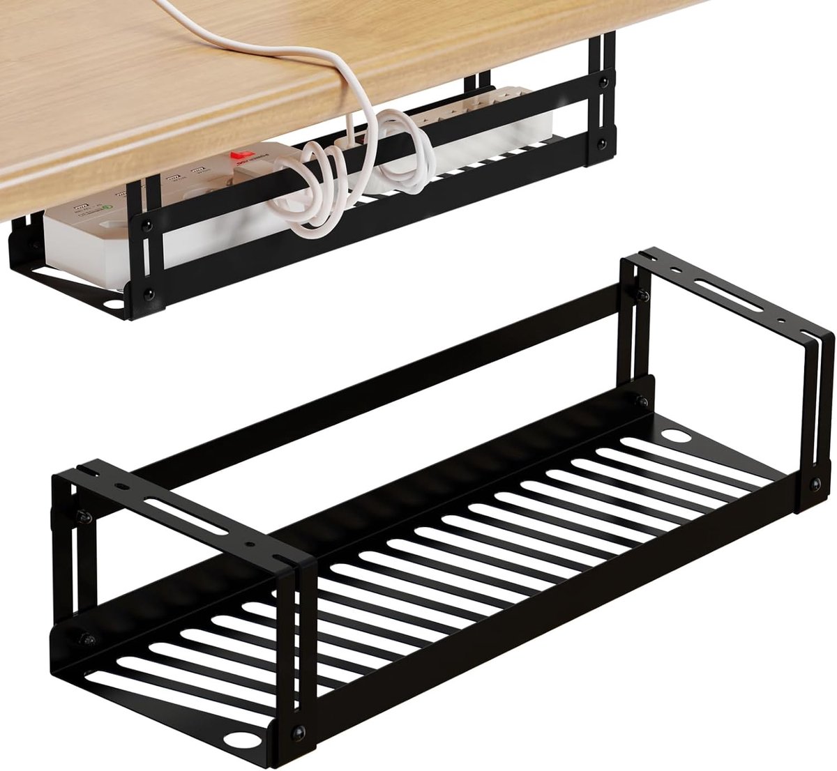 Kabelmand voor Onder het Bureau - Metalen Kabelgoot voor Kabelmanagement - Kabelhouder voor Stekkers en Snoeren - Kabelorganizer voor Thuis en Kantoor - Zwart