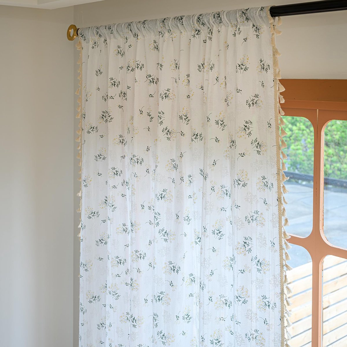 Gordijn - Kleine raamgordijnen - Boho Gordijn - Bloemengordijn - Katoenen Raamgordijn - Vintage Boho Gordijnen - Woonkamer Slaapkamer - 140 x 140 cm - Bloemen