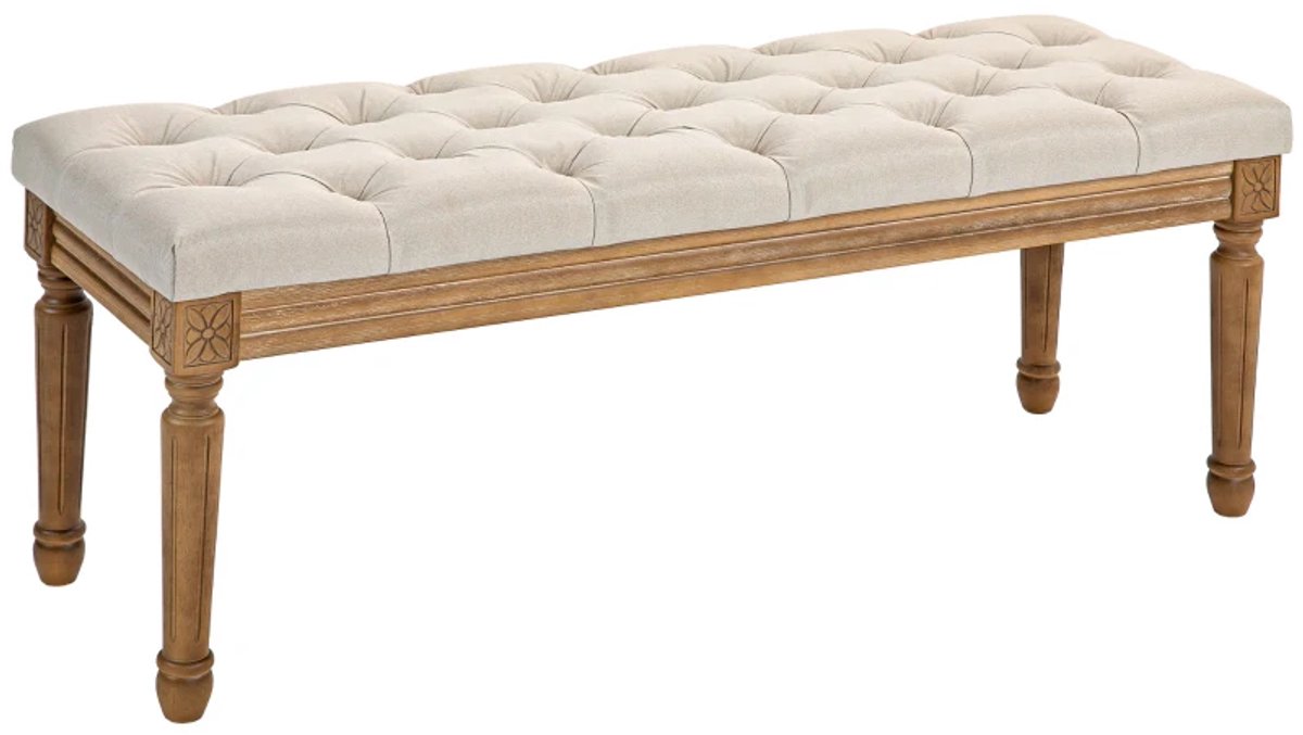 Bankje - Gestoffeerde Bank Met Knoopstiksel - Bedbank - Vintage Design - 120 x 41 x 48 cm - Crèmewit