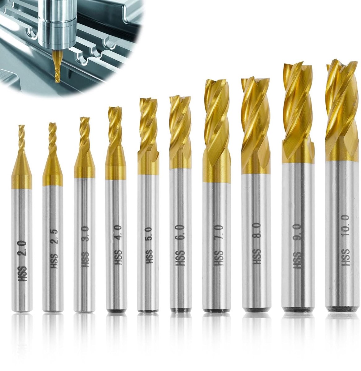 Set van 10 HSS en VHM Freesjes voor CNC Bewerking - Titanium Snijgereedschap voor Kunststof, Metaal, Hout en Aluminium