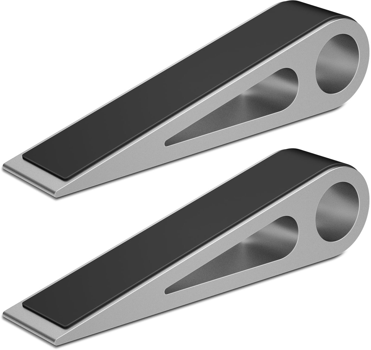 Deurstopper - Antislip deurwig van aluminium en rubber, 2 stuks - voor de vloer - Zilver - 12,5 x 2,6 x 3,1 cm