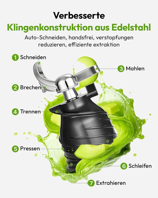 Slowjuicer Groenten Fruit - Sapcentrifuge Elektrisch - Gezond Sap Maken - Grote Vulopening 135mm - 18 Liter Volume - Zwart Zilver — afbeelding 3
