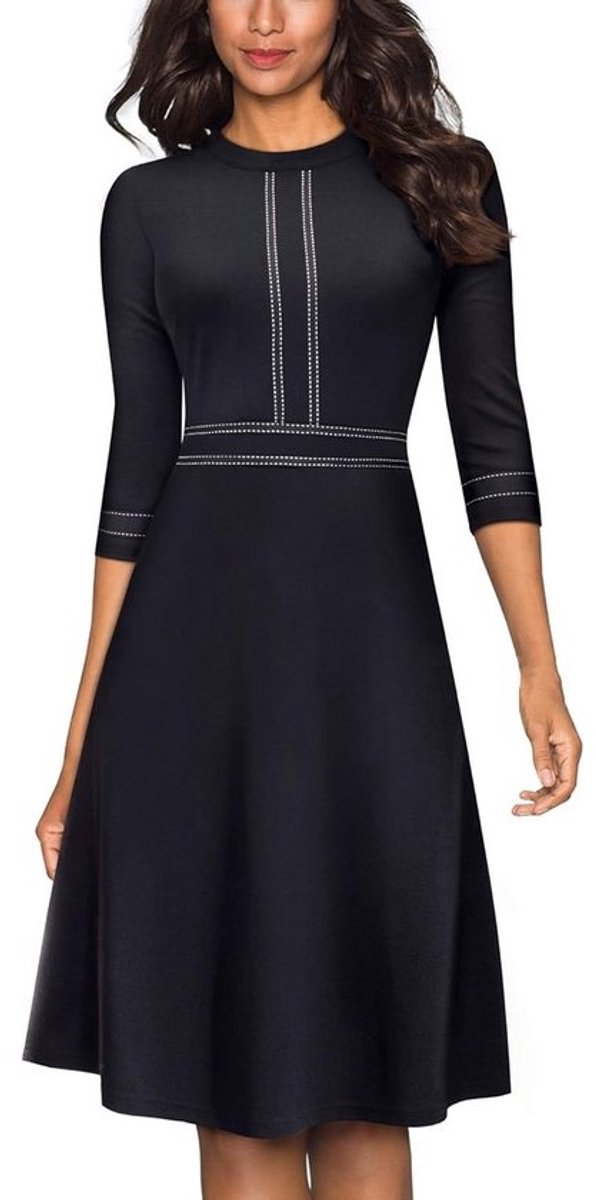 Dames vintage ronde hals 3/4 mouw patchwork cocktail Aline jurk