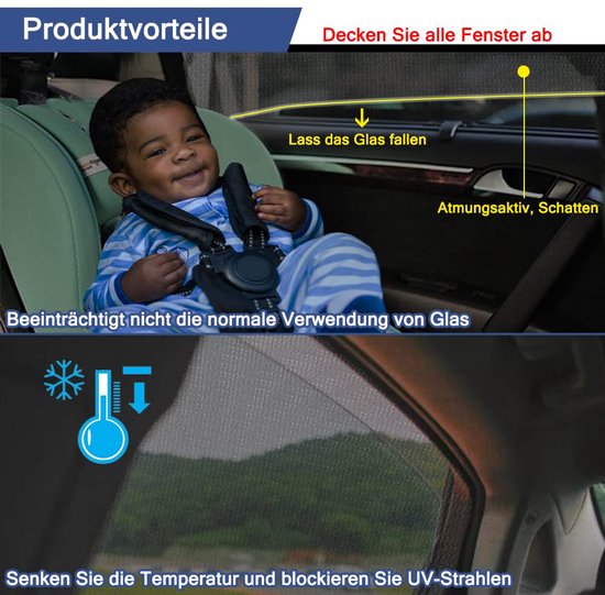 Universeel Auto Zonnescherm - Met Gecertificeerde UV-bescherming - Hoogelastisch IJzijde-materiaal - Voor Baby & Kinderen - 2 Stuks — afbeelding 4