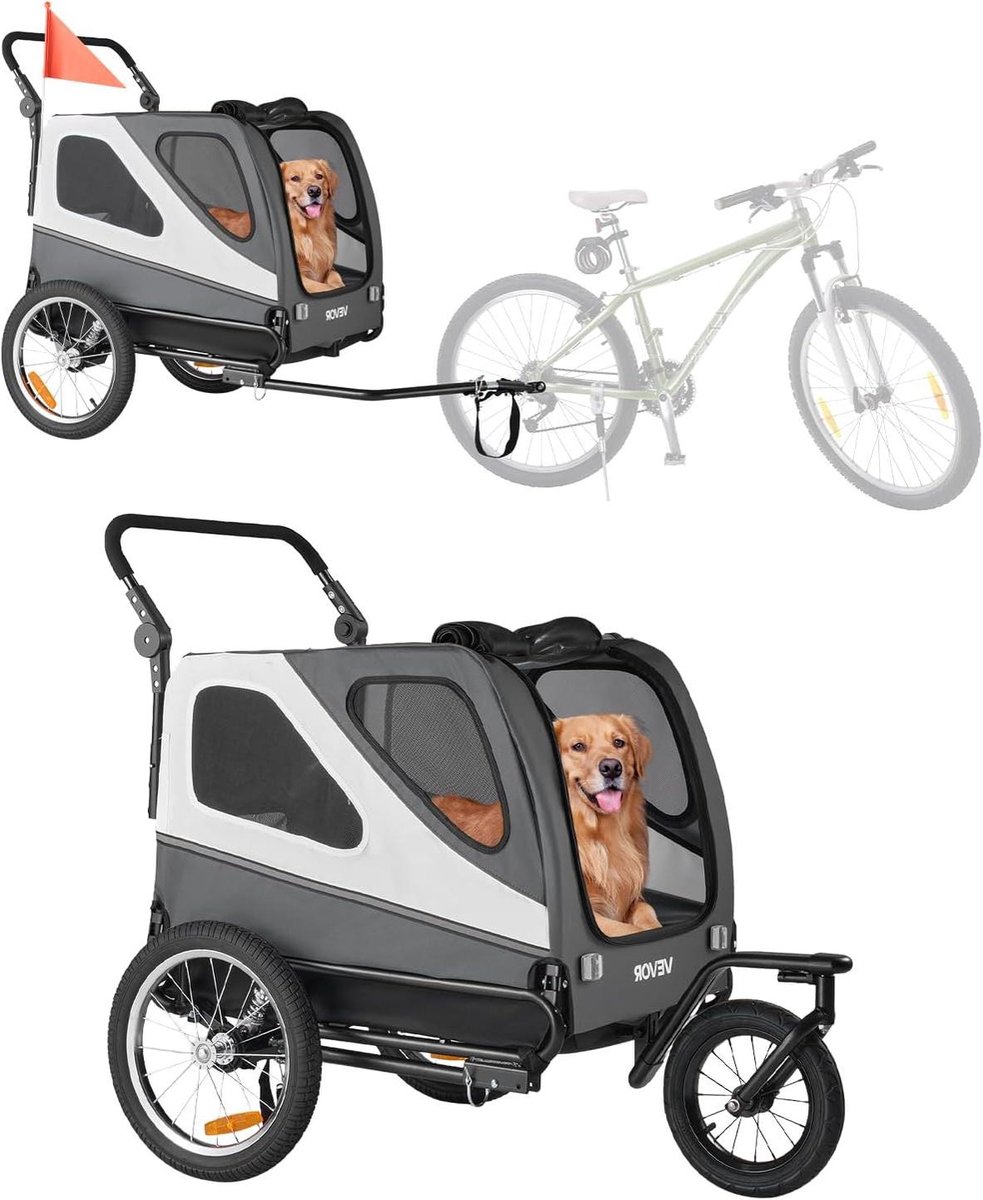 Dierenfietskar - Hondenkar - Veilig Vervoer - 2-in-1 Ontwerp - Tot 45kg - Grijs Wit