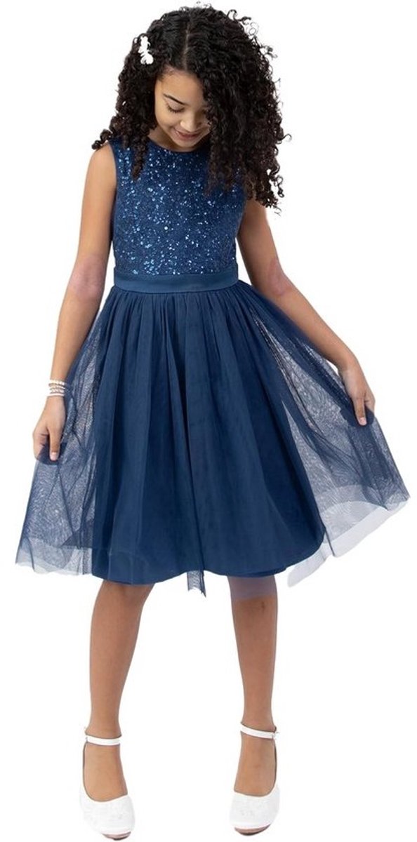 Meisjes Pailletten Midi Jurk met Tule Rok - Feestjurk voor Bruiloft en Feest