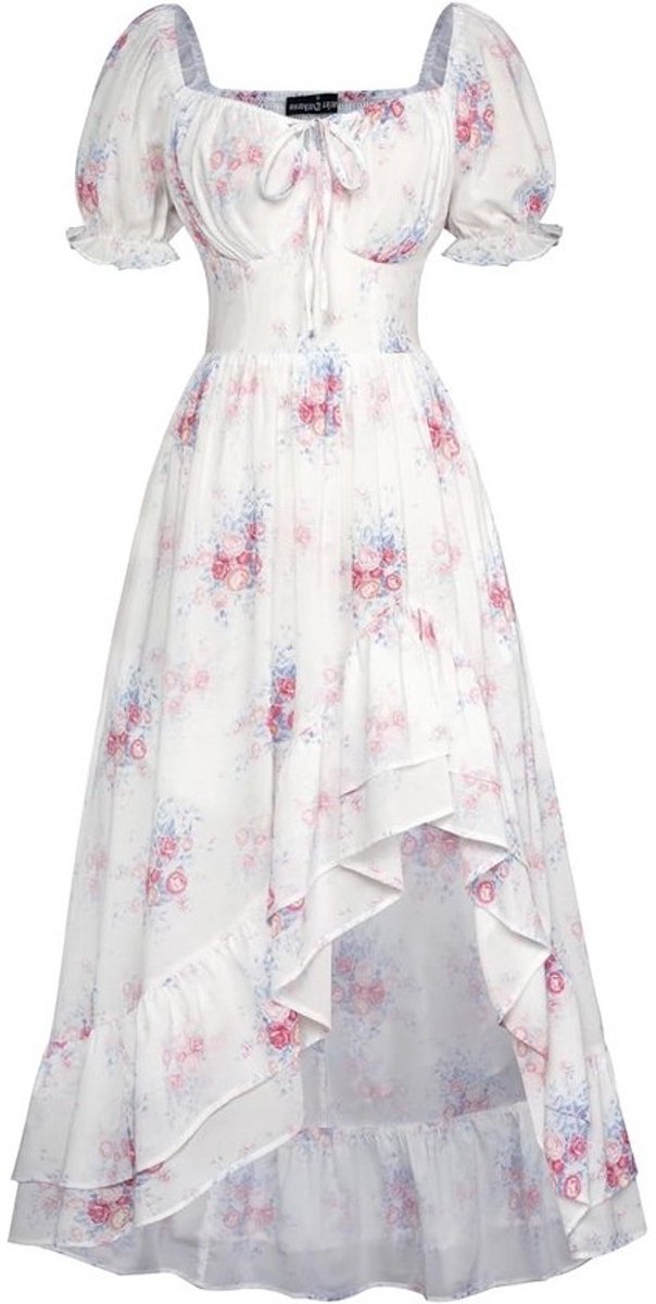 Dames Renaissance Midi Jurk met Korte Mouwen en Bloemenprint