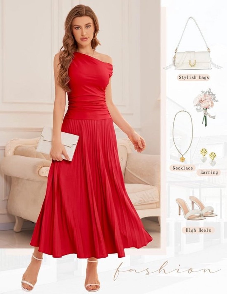 Formele Maxi Prom Jurk Voor Dames - Geplooide Cocktail Jurk Voor Bruiloft en Feest | Lange Party Jurk