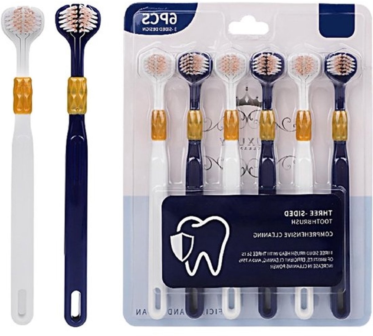 6 Pack 3-Sided Toothbrush – Triple Sided Soft Brush – Travel Tandenborstel – Vierzijdige Reiniging – Tandenborstel voor Volwassenen en Kinderen – Tandverzorging Kit