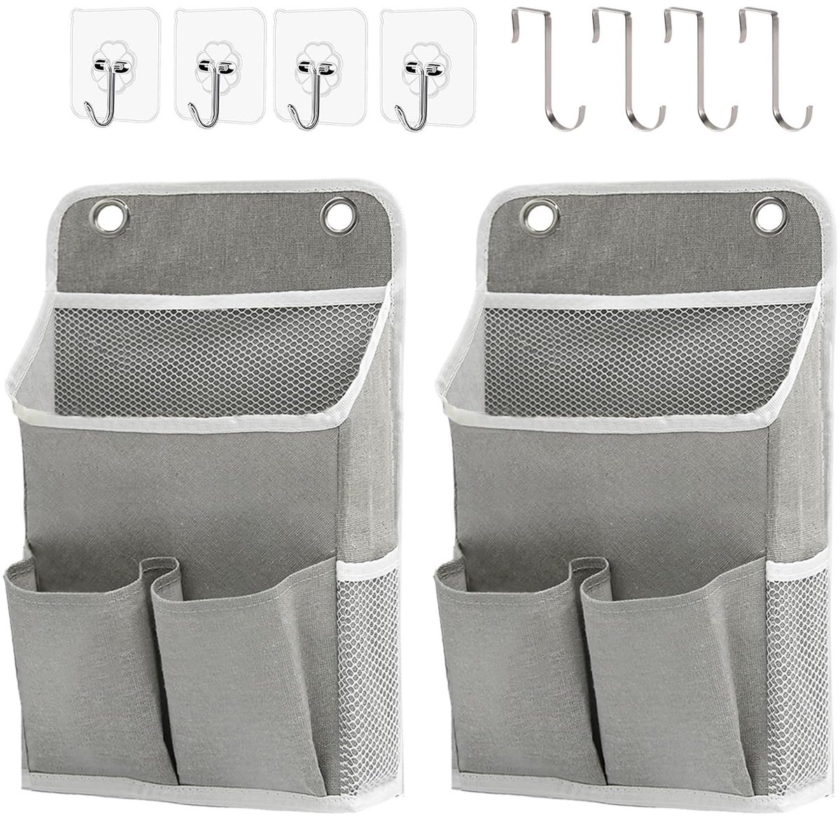 Hangeorganizer - Stoffen Wand- en Deurorganizer met Zakken - Voor Badkamer Slaapkamer Kantoor Camper Camping - Grijs - 2 Stuks