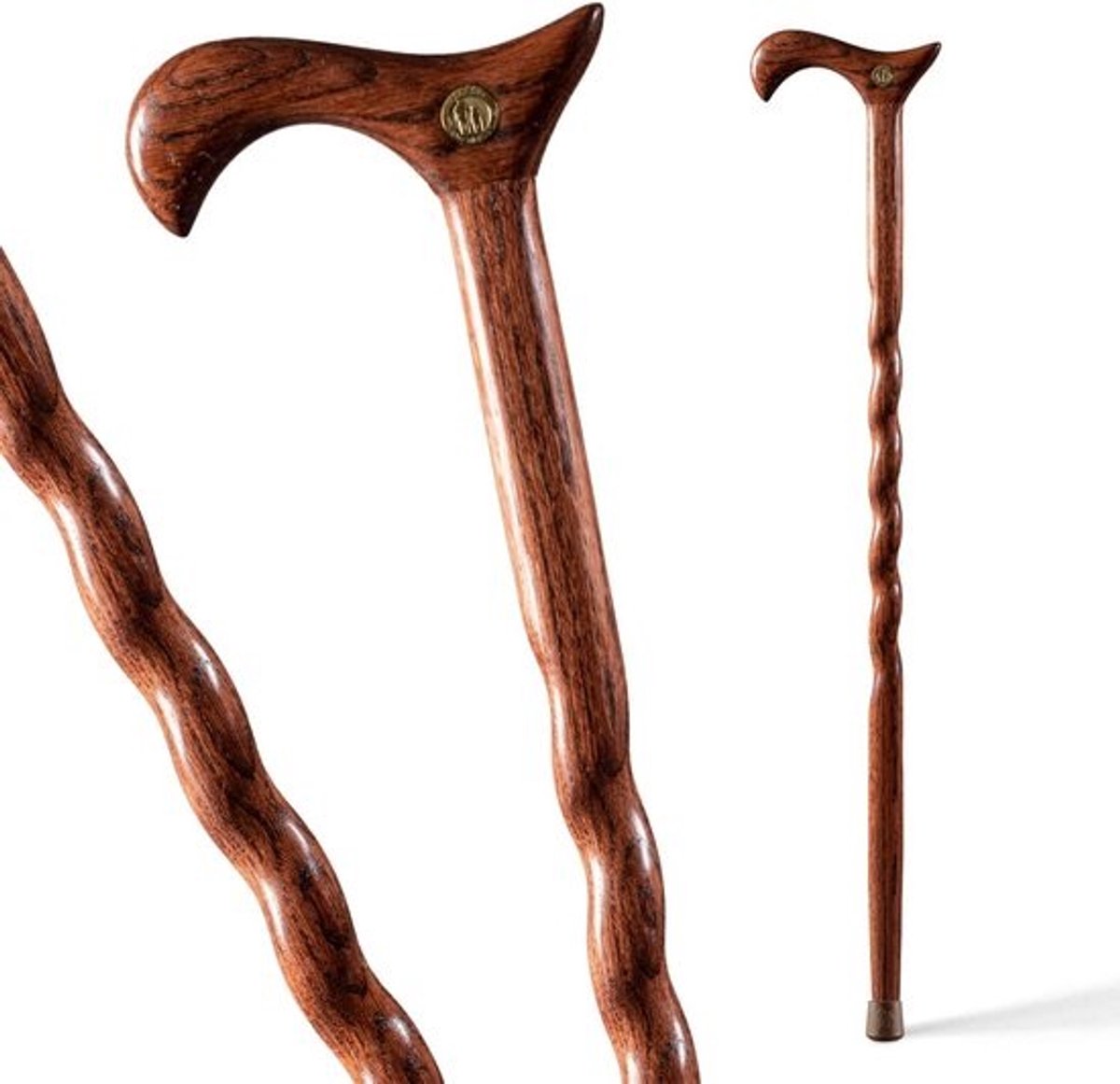 Handgemaakte Eikenhouten Wandelstok Gedraaid Hout 86 cm Rood Afwerking