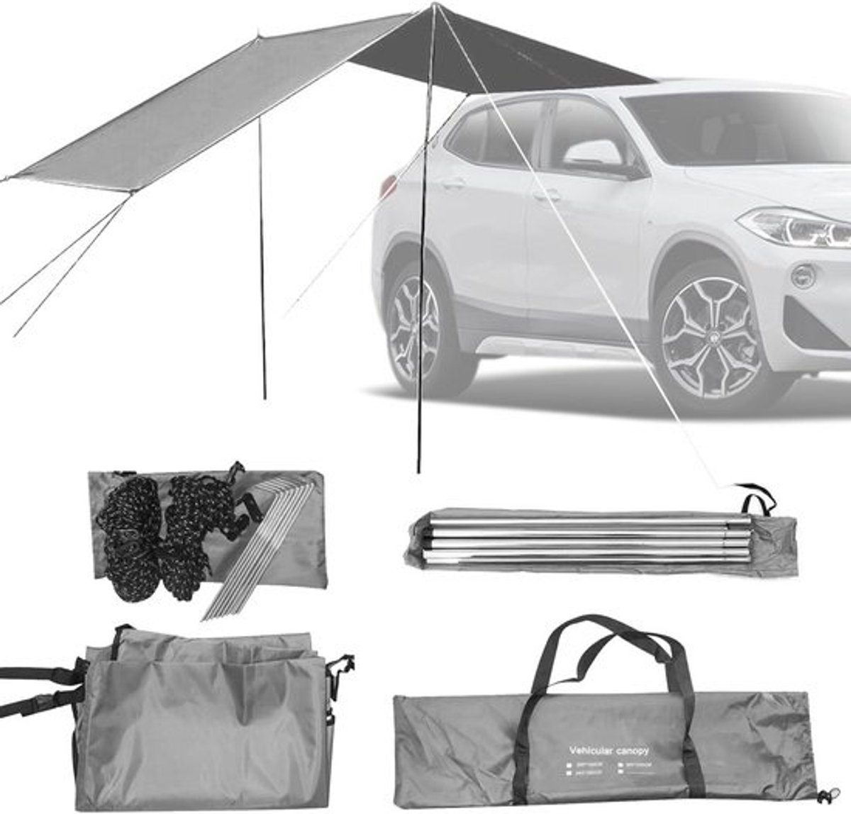 Universeel Zonnezeil voor Auto en Caravan - 440x200 cm Achterklep Luifel