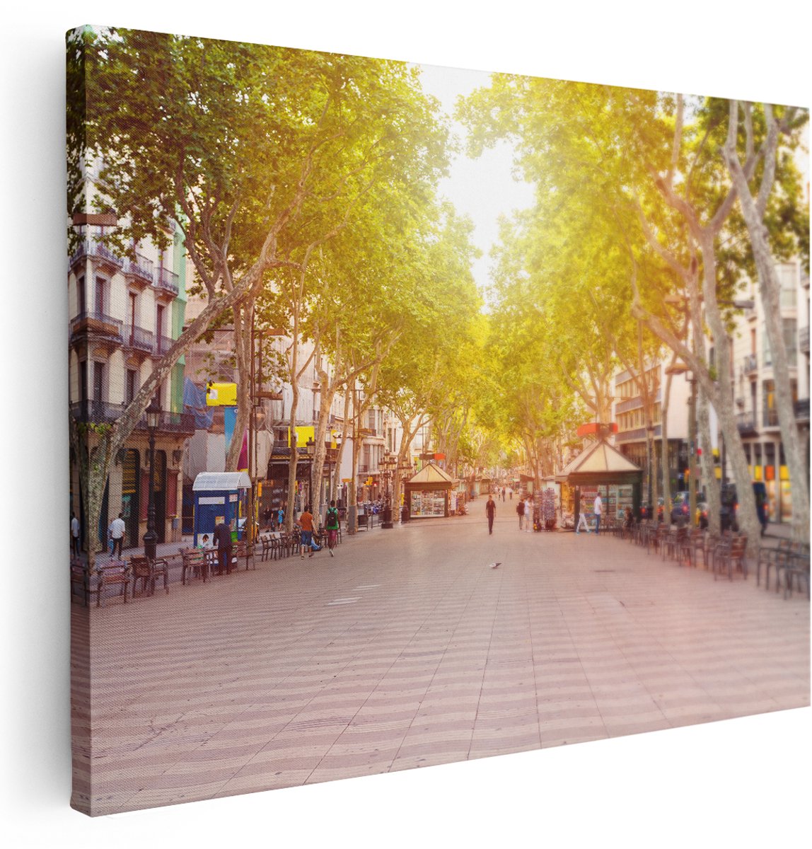 Artaza Canvas Schilderij De Ramblas Straat in Barcelona - 160x120 cm - Groot - Wanddecoratie Woonkamer - Schilderijen - Muurdecoratie