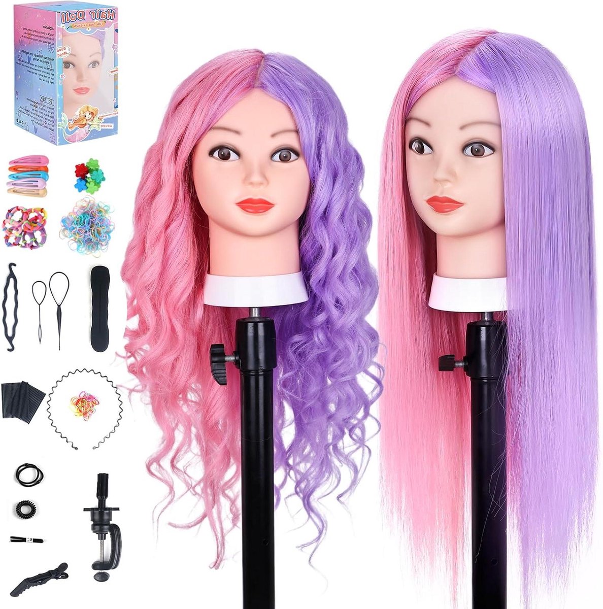 Oefenhoofd Haar - Stylingkop Trainingskop - Haarstyling Oefenen - Natuurlijk Haar Mix - 66 cm - Niet gespecificeerd