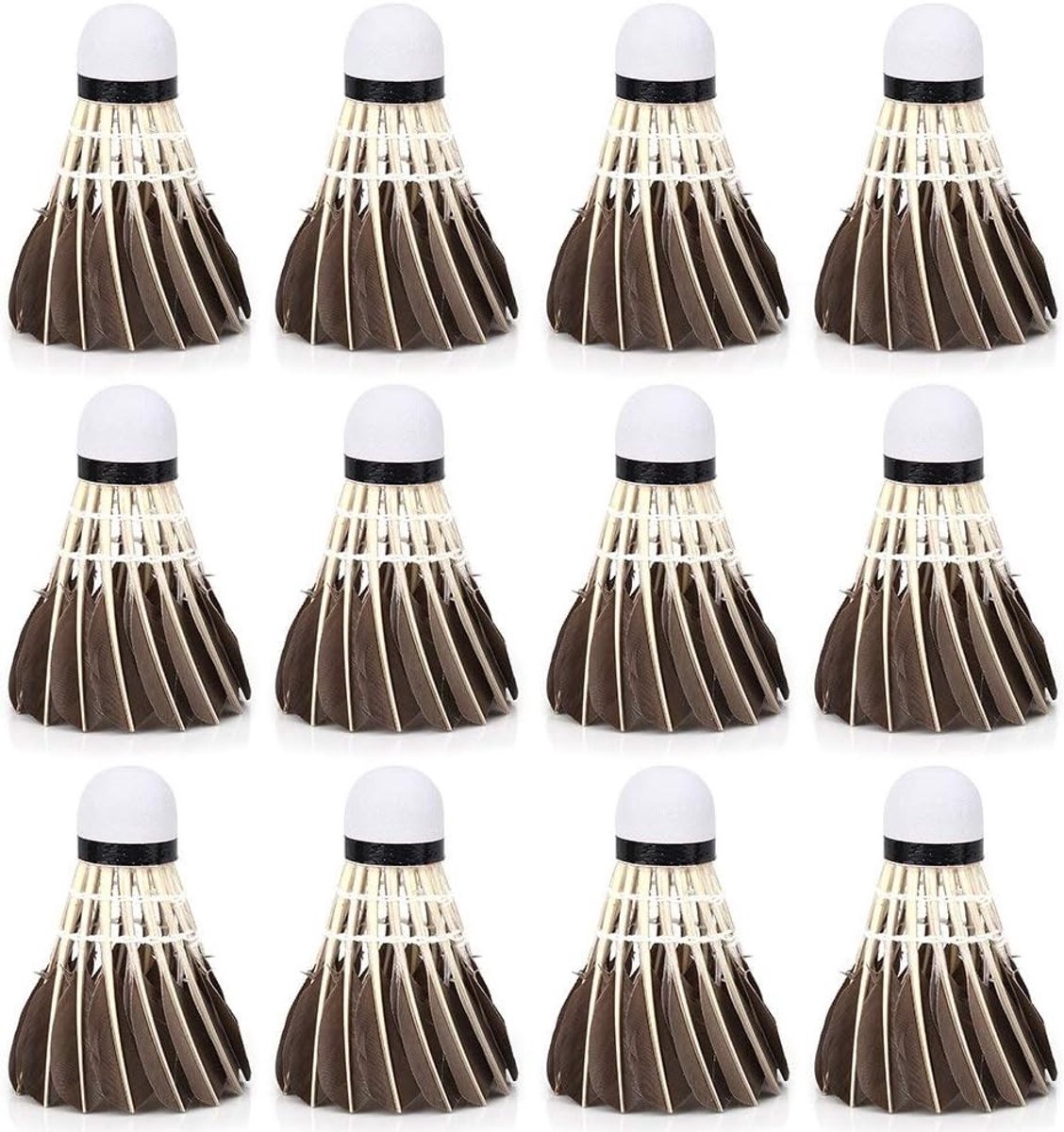 12-pack duurzame badmintonshuttles met eendenveren en zachte schuimkop voor buitentraining en competitie, ideaal voor sporters en recreanten