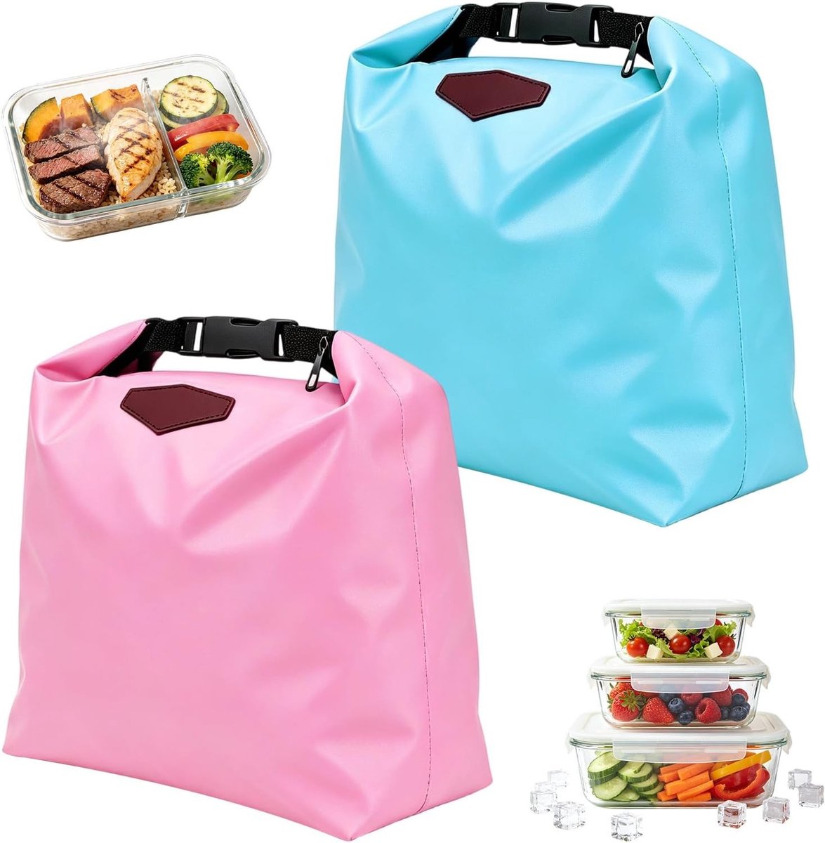 Set van 2 opvouwbare mini koeltassen in roze en blauw voor lunches en picknicks