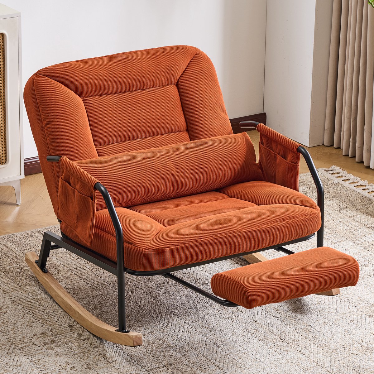 Comfortabele Wellness Schommelstoel - Ergonomische Relaxfauteuil - Met Uitschuifbare Voetensteun - Extra Diepe Zitting - Zachte Ribstof Bekleding - Ontspanningsstoel voor Thuis