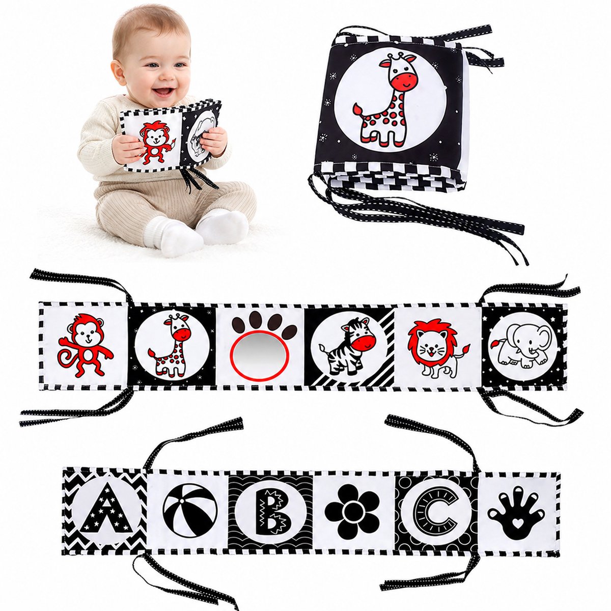 Baby Activiteitenboek - Box Speelgoed met Spiegel - Zwart Wit