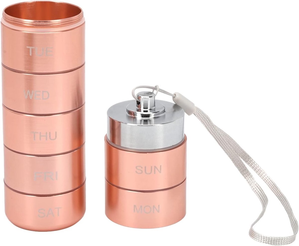 Waterdichte en Stapelbare 7-Daagse Pillendoos met Lanyard, Grote Aluminium Organizer voor Vitaminen en Medicijnen, Ideaal voor Reizen en Dagelijks Gebruik