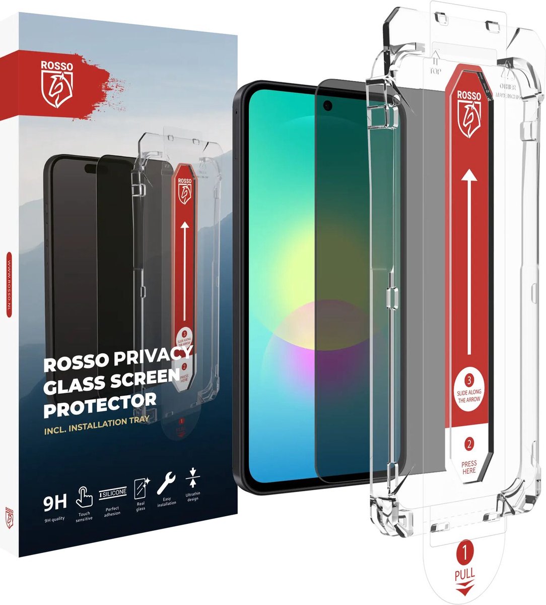 Rosso Privacy Screen Protector Geschikt voor Samsung Galaxy A27 - 9H Gehard Glas - Installatietray - Case Friendly Tempered Glass - Stofvrij - Eenvoudige Installatie - Beschermglas