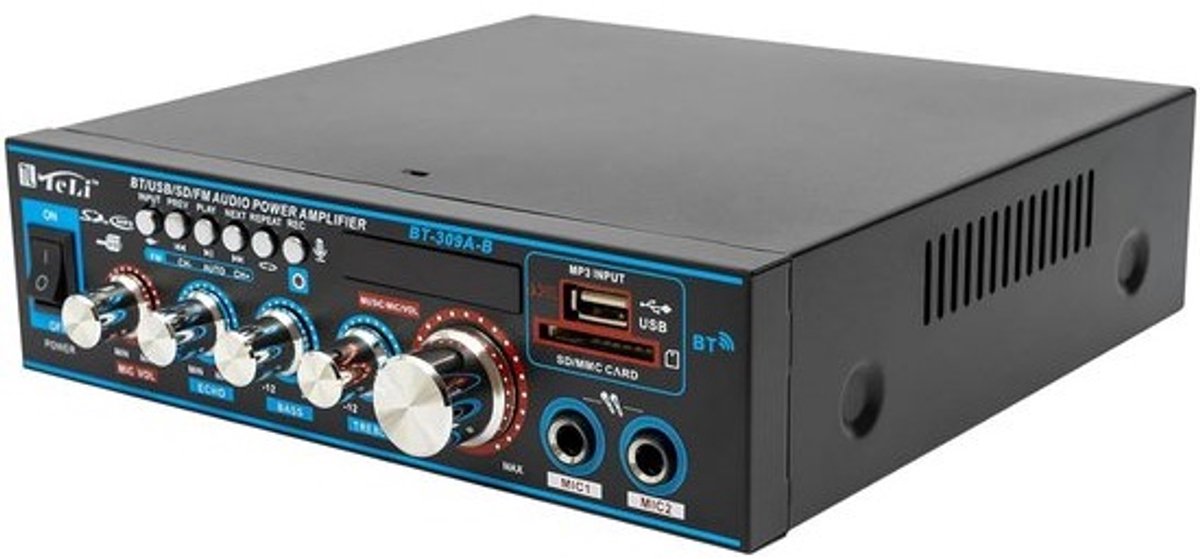 Mini Audio Versterker - Stereo Ontvanger - Muziek Afspelen - Bluetooth & FM Radio - 20x20x5.5 cm - Zwart