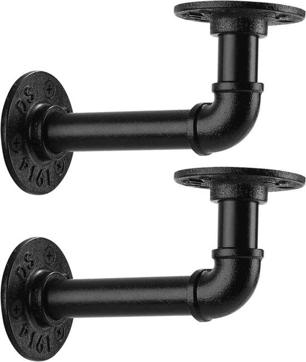 2x Steampunk Pijp Plankdragers - Stevige Wandsteunen voor Drijvende Planken - Rustiek Industrieel Design